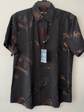 V.I.P. Collection Men’s Fashion Flock Mesh Button Down Shirt Black Size M New